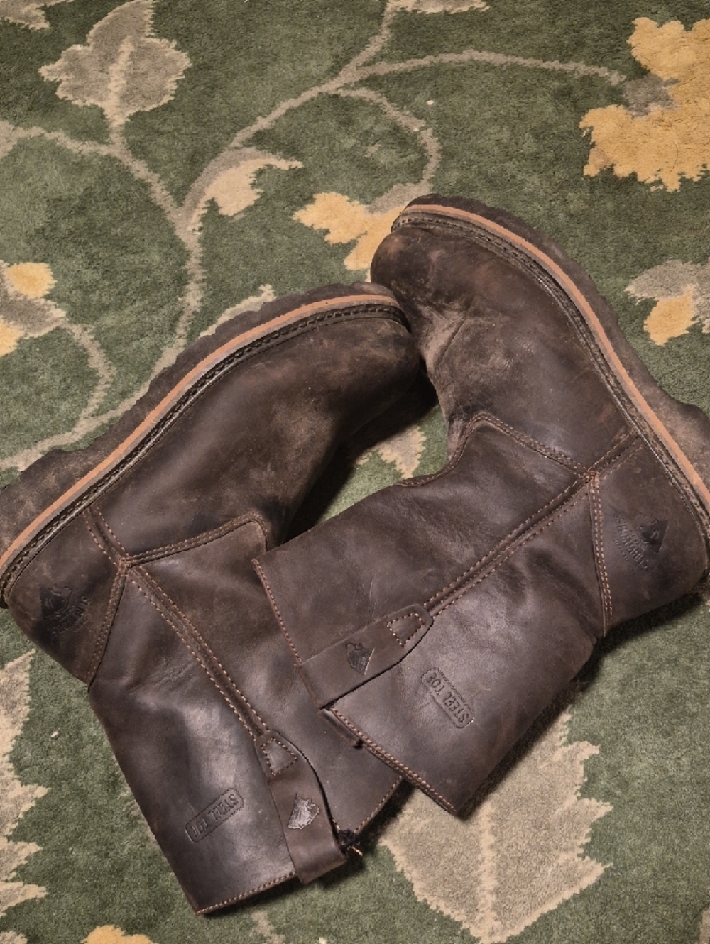 Men's Brown Leather Pull-On Work Boots - Picture 12 of 14